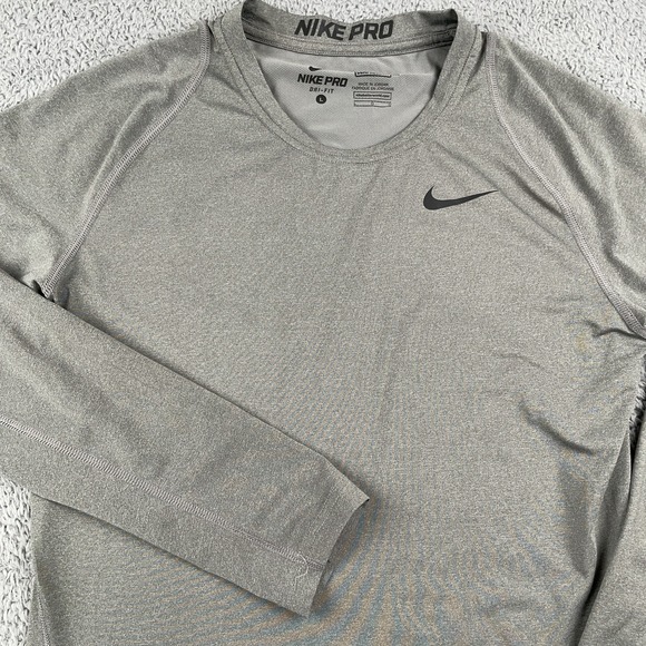 Nike Pro Shirt Mens Large Gray Dri Fit Compression Long Sleeve Training Top - Picture 1 of 11